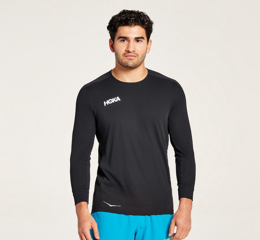 Hoka One One Mens Tops - Performance 3/4 Sleeve - Black - OKPF73845